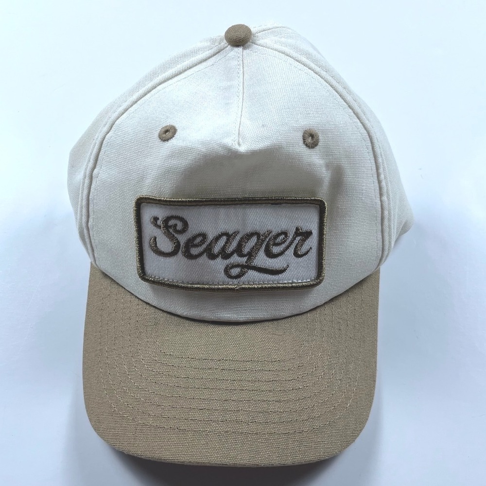 Seager Co Hemp Snapback Hat Cream Tan Two Tone Outdoor Logo Patch Cap Mens